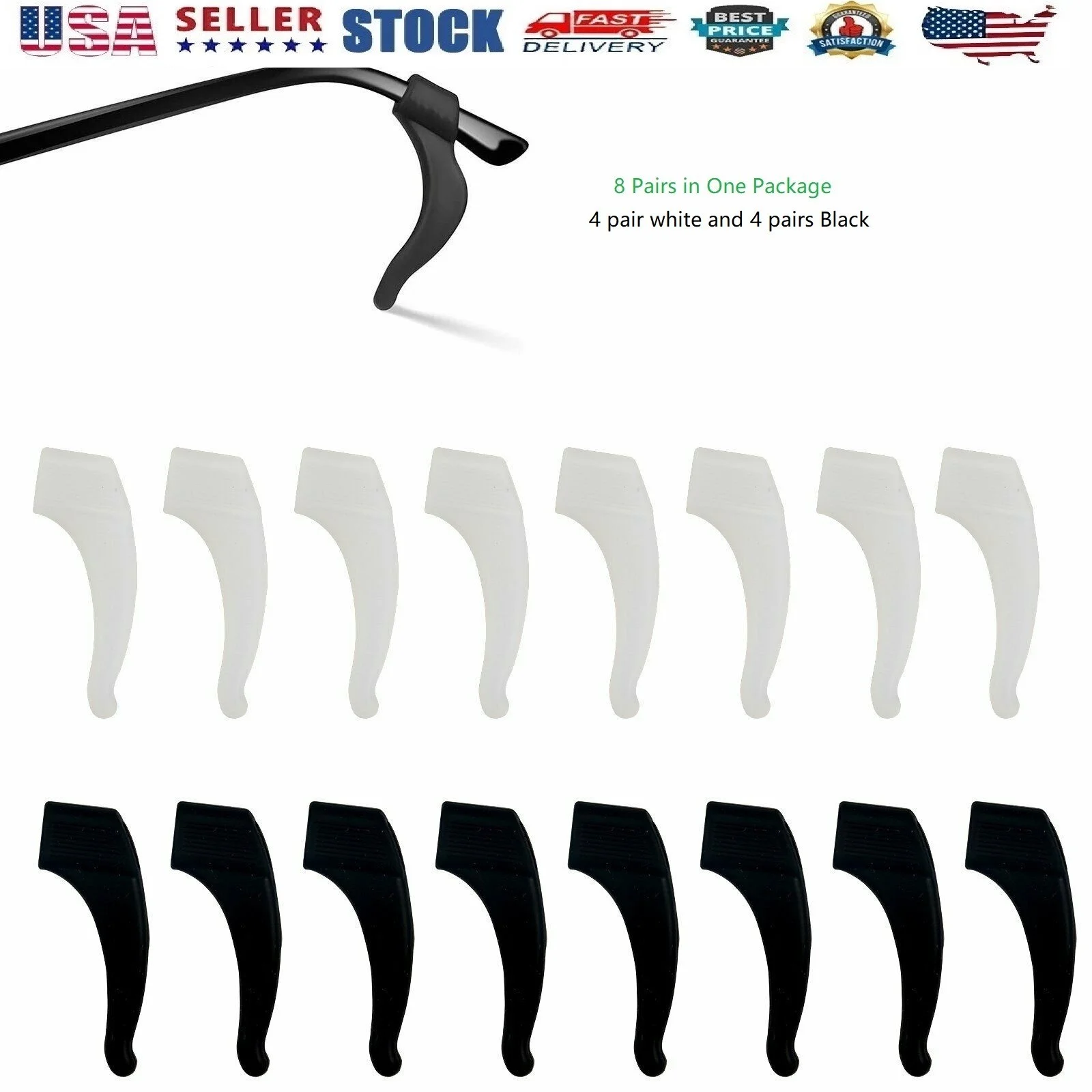 8 Pair Anti Slip Glasses Ear Hooks Tip Eyeglasses Grip Temple Holder Silicone