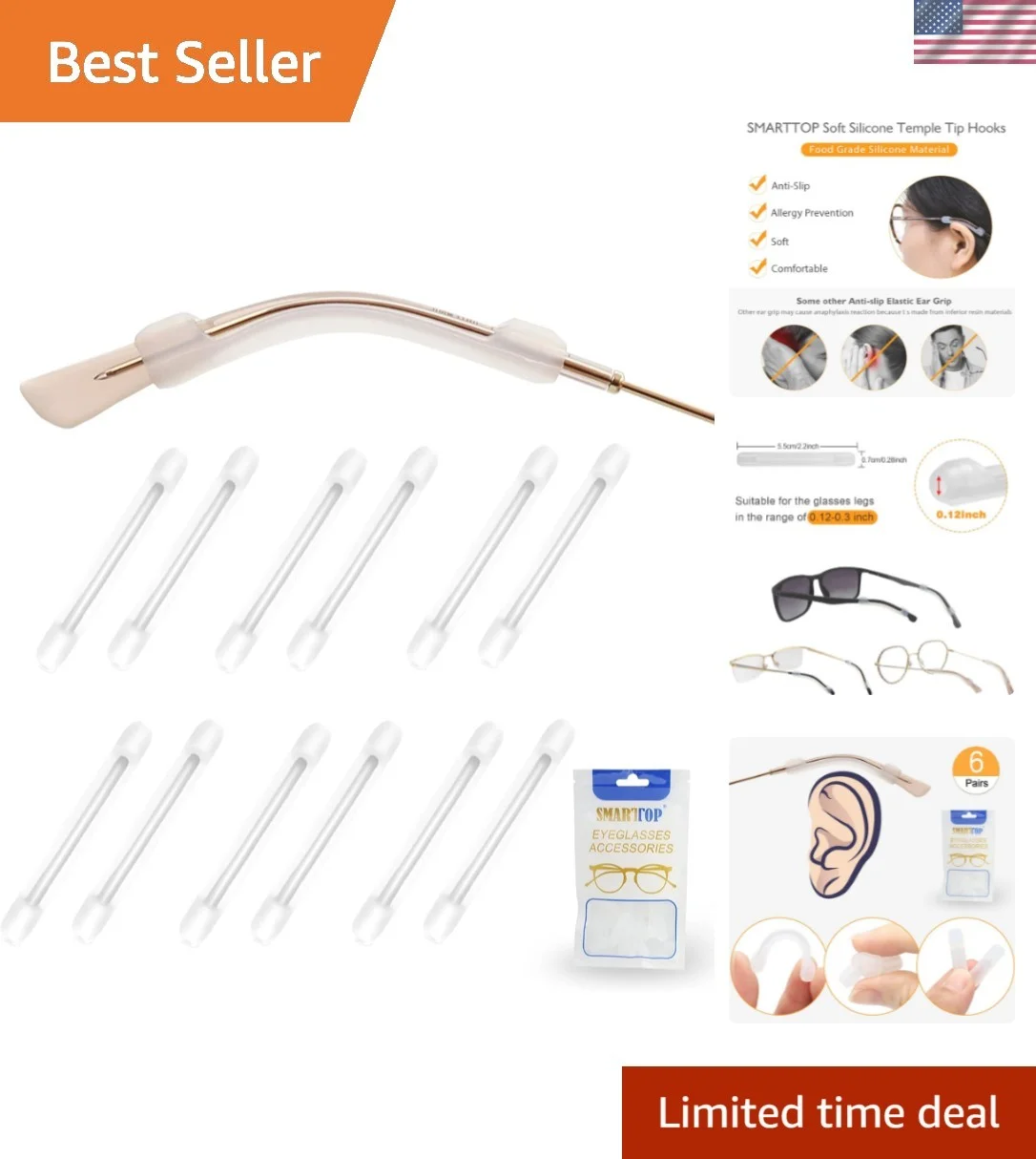 Soft Silicone Eyeglasses Temple Tips Sleeve Retainer,Anti-Slip Elastic Comfort 4